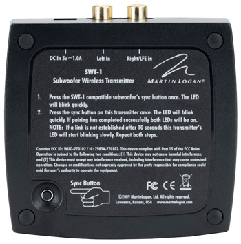 SWT-1 subwoofer wireless transmitter bottom view.